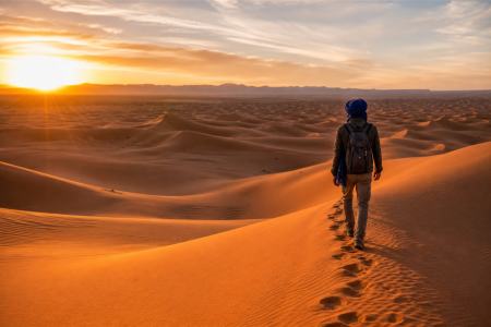 Best Time to Visit Merzouga with Erg Chebbi dunes at sunset