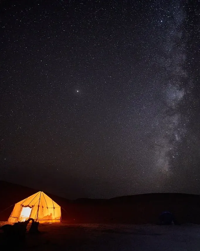 The Milky Way and countless stars in the Sahara night sky near Merzouga